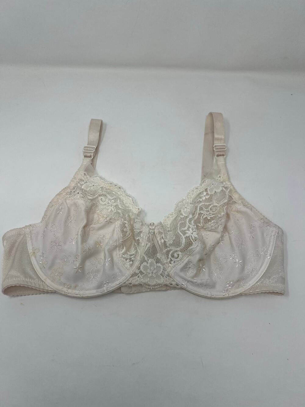 Vintage Vtg Wacoal 85196 Embroidered Floral Bra Lace Unlined UW Womens 34D Beige